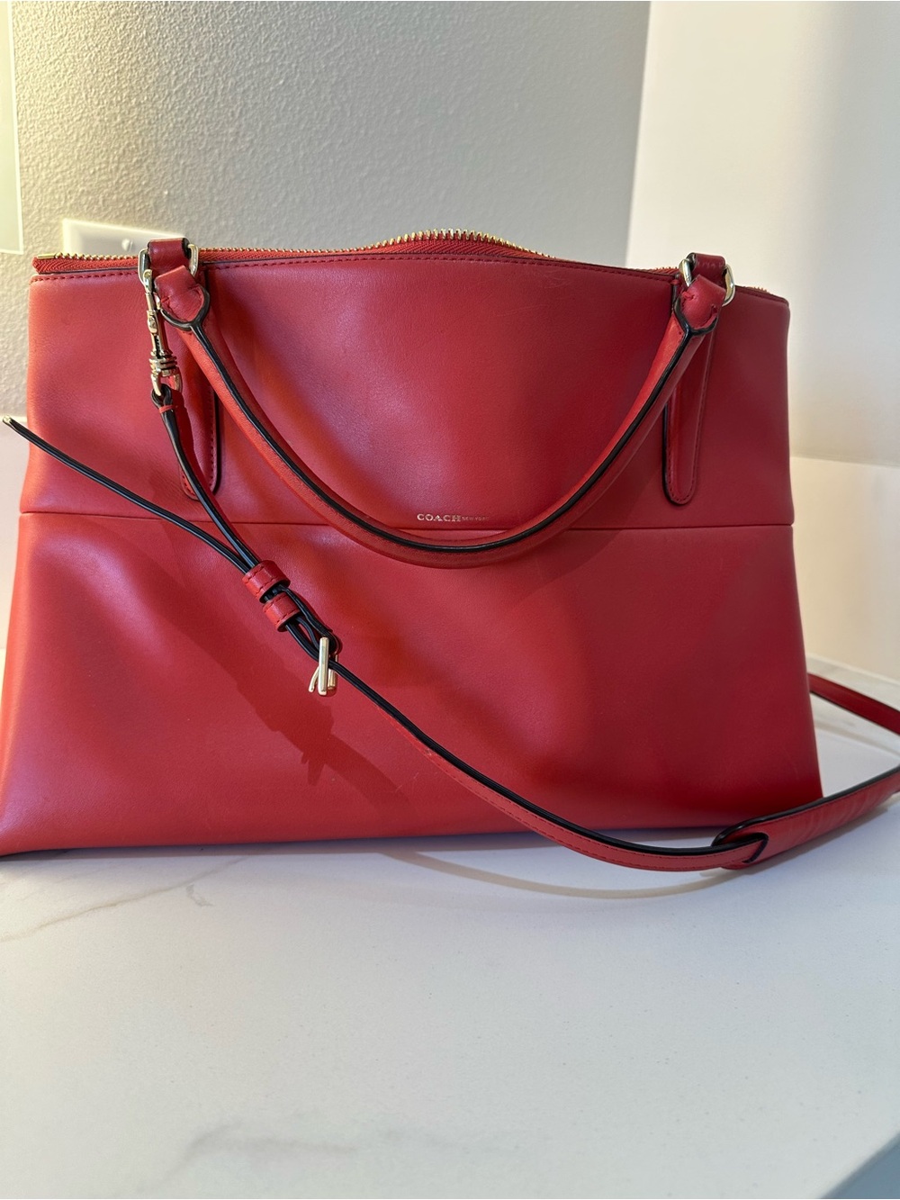 Red Leather Top-Handle Women's Handbag